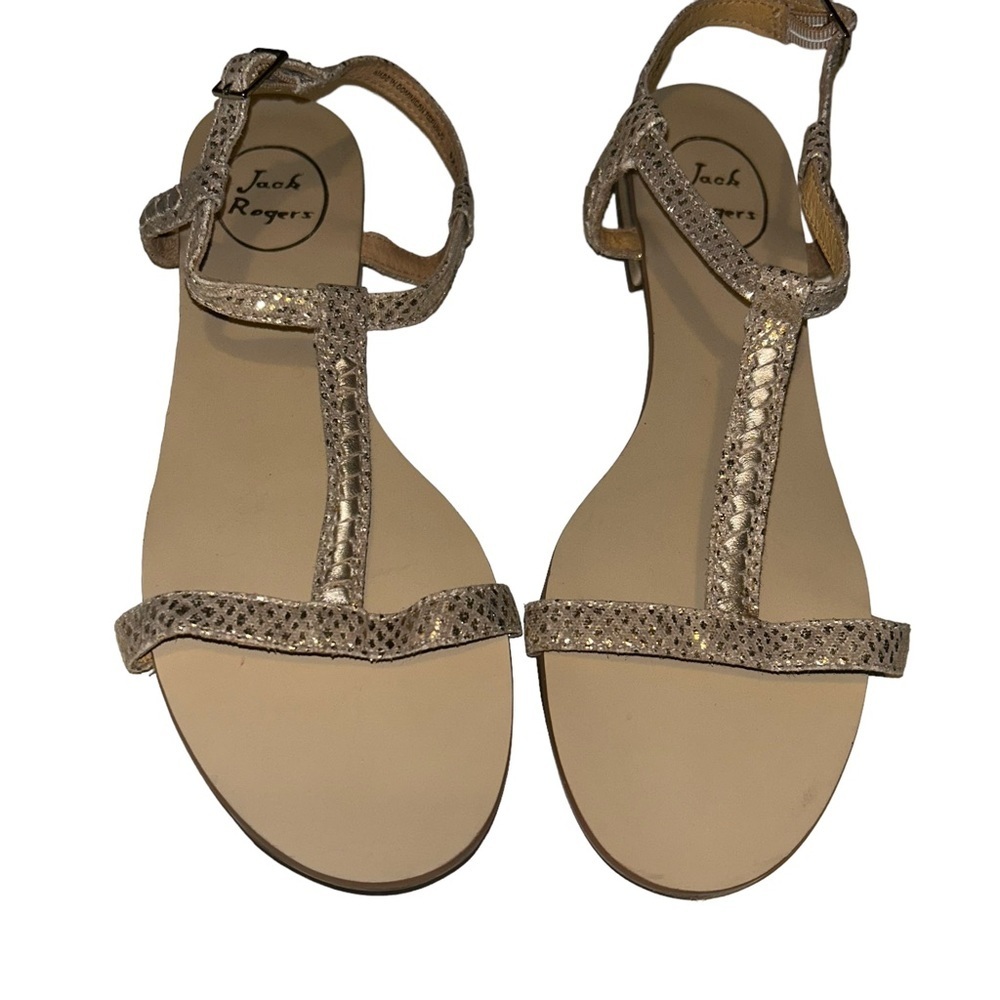 JACK ROGERS CHENEY GOLD STAPPY FLAT SANDAL size 8.5.
